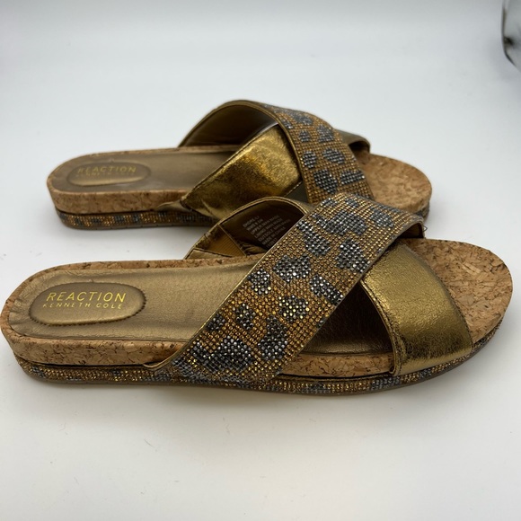 Kenneth Cole Reaction | Shoes | Kenneth Cole Reaction Rhinestone Leopard  Animal Print Sparkle Cork Sandals 95 | Poshmark